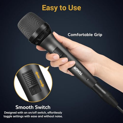TONOR Professional Vocal Microphone for Singing, Dynamic Wired Karaoke Mic | Handheld Cardioid Microfono with 450 cm/157inch XLR to 1/4" Cable, for Speakers, Studio Mixer, Amp, for Speech, Party, D5