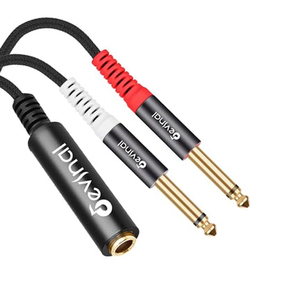 TRS to Dual TS Breakout Cable - 1/4" Female Stereo to Dual 6.35mm TS Male Adapter & 6.35mm Female to 2 x 1/4" Mono Y Splitter - 1 ft - color: Black 1/4" TRS Female to Dual 1/4" TS Male 1 Foot