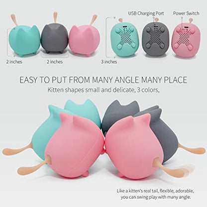 gingo Cute Cat Bluetooth Speaker (Gray*2) | Cat-shaped silicone tail, 40H playtime, TWS pairing, hands-free mic, BT5.3, 70g light, perfect home/office/outdoor/gift - color: Gray*2
