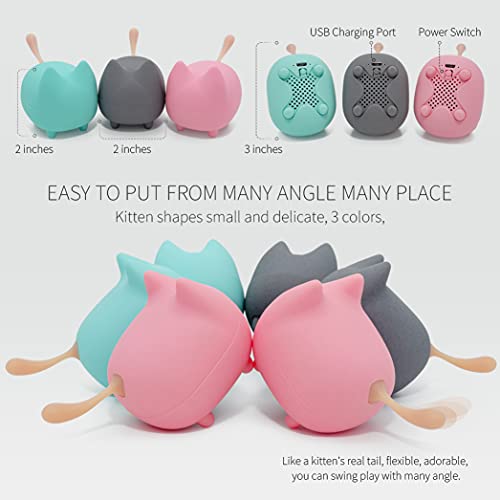 gingo Cute Cat Bluetooth Speaker Mini Wireless Stereo TWS Pairing PC Travel | Cat-shaped silicone tail, 40H playtime, TWS pairing, hands-free mic, BT5.3, 70g light, perfect home/office/outdoor/gift - color: Green*2