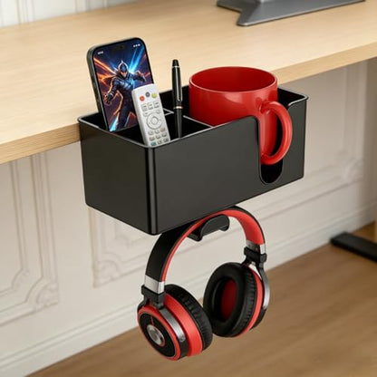 Desk Cup Holder Clamp, Clip On Drink Holder with Rotating Headphone Hanger | 4 in 1 Anti-Spill Desktop Organizer Pen Holder for Mug, Pen, Phone, Gaming Office Desk Accessories - color: Detachable Desk Cup Holder