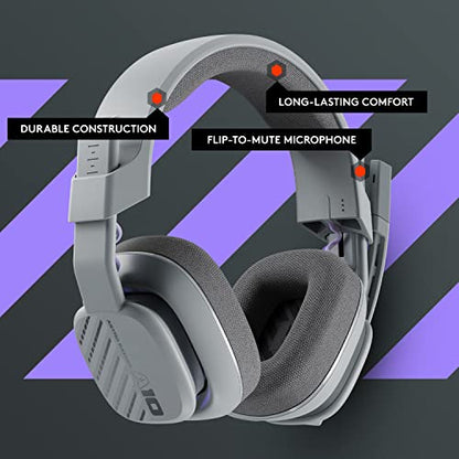 Logitech G Astro A10 Gen 2 Cross-Platform Wired Gaming Headset - Grey | 3.5mm Headphone Jack, 32mm Drivers, Flip-to-Mute Mic, Over-Ear Cup Design - color: Grey