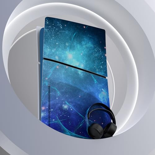 PlayVital Full Set Skin Sticker for ps5 Slim Console Disc Edition (The New Smaller Design), Vinyl Skin Decal Cover for ps5 Controller & Headset & Charging Station & Media Remote - Blue Nebula - color: Blue Nebula