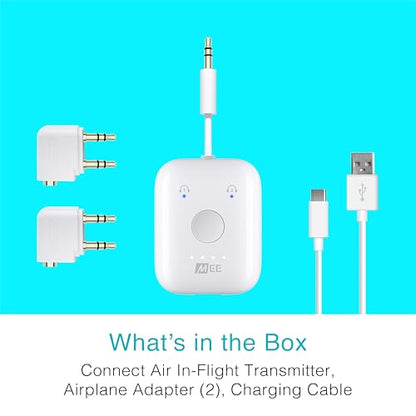 MEE audio Connect Air in-Flight Bluetooth Wireless Audio Transmitter with 2-Pack Airplane Adapter, for up to 2 AirPods/Other Headphones; Works with All 3.5mm AUX Jacks, White - color: White
