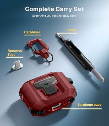 MOBOSI for AirPods Pro 3 Case 2025 with Drop-Proof Lock, Red | Cleaning Kit & Keychain, Compatible with MagSafe, Military-Grade Protection Hard Cover for iPods Pro 3rd Generation - color: Red