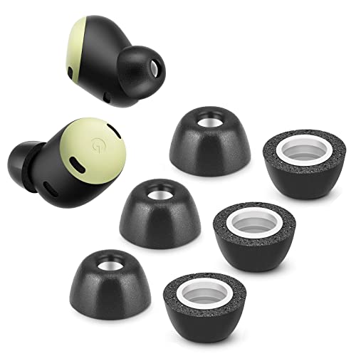 Memory Foam Tips for Google Pixel Buds Pro 1/2, Anti-Slip Replacement Ear Tips for Google True Wireless Earphones，Fit in The Charging Case, Perfect Noise Cancellation, 3 Pairs (Medium, Black) - size: Medium