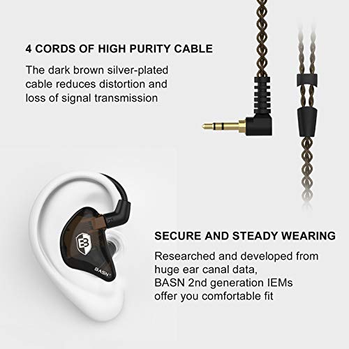 BASN Bsinger 2nd Generation in Ear Monitor Headphones for Musicians, Black | Sound Isolating Earphones with Dual Dynamic Drivers Detachable MMCX Cable - color: Brown