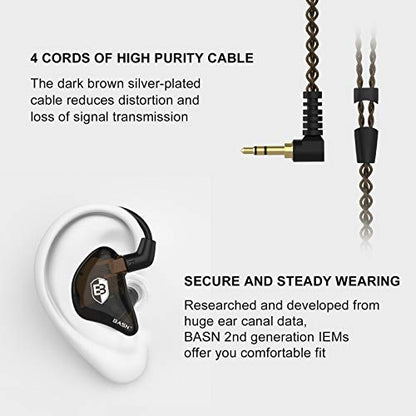BASN Bsinger 2nd Generation in Ear Monitor Headphones for Musicians, Black | Sound Isolating Earphones with Dual Dynamic Drivers Detachable MMCX Cable - color: Brown