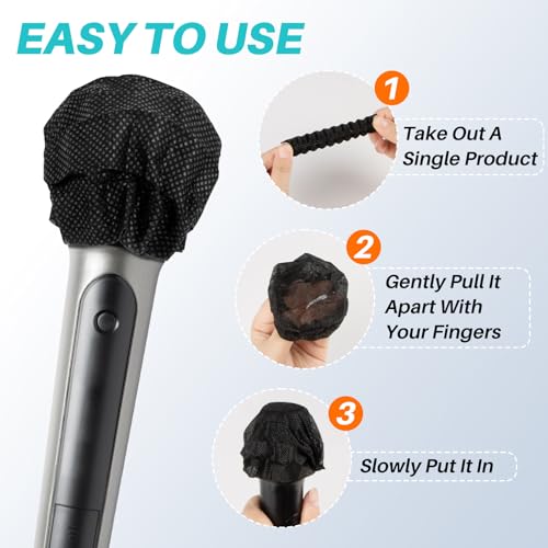 MAQIHAN 100PCS Disposable Microphone Cover - Black Mic Cover Handheld | Microphone Windscreen Bulk Fits Handheld Mics, Microphone Pop Filter, Microphone Mufflter, Protective Cap for KTV Karaoke Bar