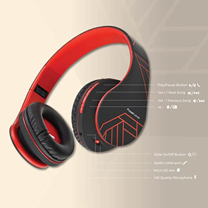 PowerLocus Bluetooth Over-Ear Headphones, Wireless Stereo Foldable Headphones Wireless and Wired Headsets with Built-in Mic, Micro SD/TF, FM for iPhone/Samsung/iPad/PC (Black/Red) - color: Black/Red
