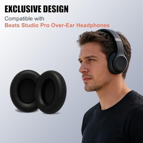 Replacement Ear Pads Compatible with Beats Studio Pro Headphones, Black | Noise Isolating Memory Foam Cushions, Soft Protein Leather, Includes Pry Tool