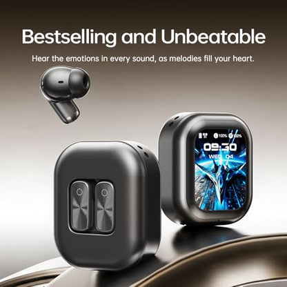 Earbuds Wireless Bluetooth with LCD Touchscreen 48H Battery Life | in-Ear Headphones Bluetooth 6.0, Time Display & 5 EQs, IPX5 Waterproof, Includes Lanyard (Black)