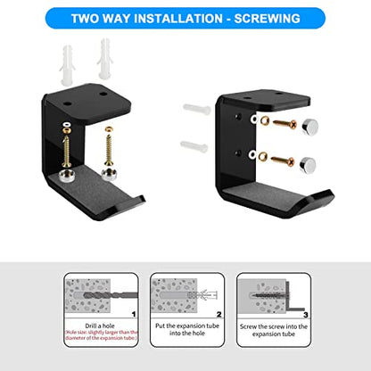 Cosmos 2 Pcs Headphone Hanger Mount Under-Desk Headset Hanger Hook Earphone Holder Wall Mount Hooks with Adhesive Tape & Screw Set Compatible with PC Gaming DJ Headset, Acrylic (Solid Black) - color: Solid Black