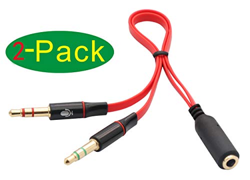 3.5mm AUX Headphone Y Splitter Cable 4-Pole 3.5mm AUX Female to 3-Pole 2x3.5mm Male Headset Mic & Stereo Audio Cable for PC Computer and Old Version Laptop Y Audio Flat Cable (20CM) (Red) - color: Red