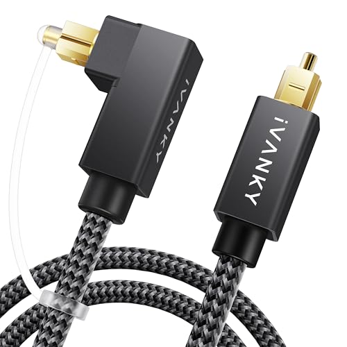 IVANKY Right Angle Optical Audio Cable 6ft, 24K Gold 90° Toslink Digital | 24K Gold-Plated Fiber Optical Audio Cable 90° Lossless Audio S/PDIF Toslink, Soundbar TV PS5 Xbox Home Theater, CL3 Rated - color: Grey, size: 6 ft, style: Right-Angle Cable