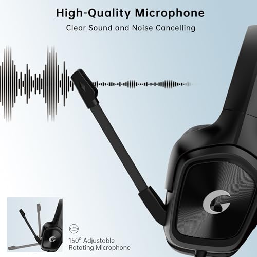 AOC Wired Gaming Headset for PS5, Xbox, PC, HD Mic, Stereo Bass, 79in Cable | 207g Ultra-Lightweight Gaming Headphones with 3.5mm Splitter, Gamer Gifts - color: Jet Black