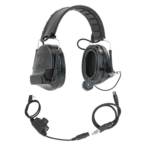 Tactical Headset Hearing Protection Sound Pickup Earmuff+U94 PTT+Detachable 7.0mm Cable for Airsoft Sports-HC5PRO (Black) - color: Black