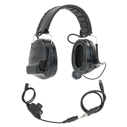 Tactical Headset Hearing Protection Sound Pickup Earmuff+U94 PTT+Detachable 7.0mm Cable for Airsoft Sports-HC5PRO (Black) - color: Black