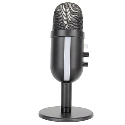 USB Microphone, USB Condenser Microphone with Noise Canceling and RGB Light, Reverb Processing Mic for PC OS X, Plug and Play Computer Mic with Headphone