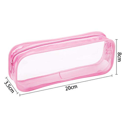 Tatuo 4 Pieces Clear PVC Bags Big Capacity Zipper Pencil Pouch Case Travel Luggage Makeup Cosmetic Bag(Pink) - color: Pink