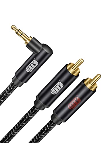 EMK 3.5mm to RCA Stereo Audio Cable - Gold Plated, 90°Aux Male to 2RCA Male, 6ft/2M - Compatible with Smartphones, MP3, Tablets, Speakers, Home Theater - color: 90° 3.5mm Male to 2 RCA Male, size: 6 Ft/2M, style: 3.5mm to 2RCA