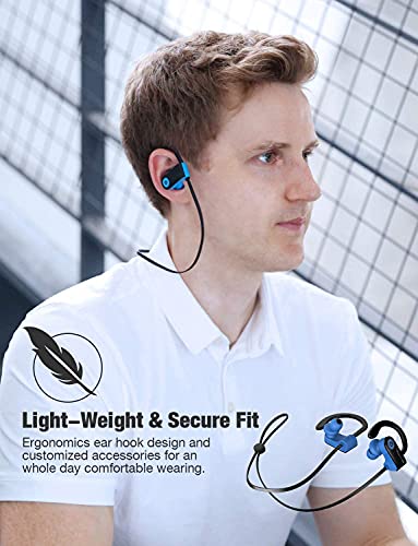Bluetooth Headphones, Otium Wireless Sports Earbuds, Waterproof IPX7 w/Mic, HD Stereo in-Ear Earphones, Case, Fast Pairing, Gym Running Workout, 10 Hrs Battery Noise Cancelling Headsets - color: Blue