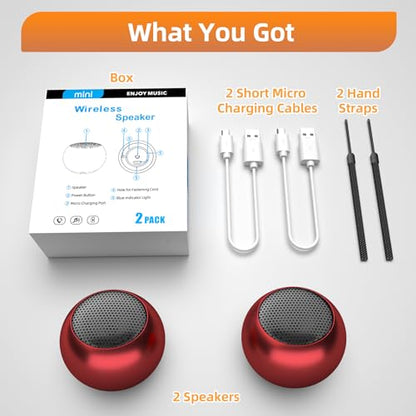 2Pack Portable Mini Speakers, Bluetooth Tiny Speaker,Wireless Micro Speaker for Phone/PC/Tablet, Rechargeable Battery, Built-in Microphone, Cute Mini Speakers with Strap to Carry, Red - color: Red