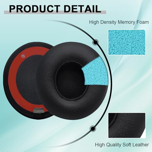 Replacement Ear Pads for Beats Solo 2 & Solo 3 Wireless On-Ear Headphones, Ear Cushions, Headset Earpads, Ear Cups Cover with Soft Protein Leather (Black) - color: Black