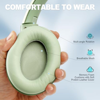 TUINYO Bluetooth Headphones Wireless, Over Ear Stereo Wireless Headset 40H Playtime with deep bass, Soft Memory-Protein Earmuffs, Built-in Mic Wired Mode PC/Cell Phones/TV-White - color: Green