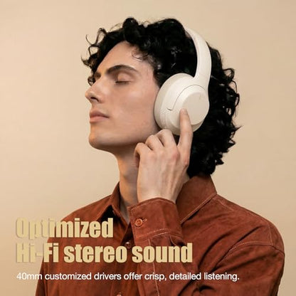Upgraded Pro‑level Hybrid Active Noise Cancelling Headphones, HD Sound & Big Bass, 2X Softer Comfort, Long ANC Playtime, Wireless Over-Ear Bluetooth Headphones Perfect for Home Office|Travel|Pair - color: Light Yellow