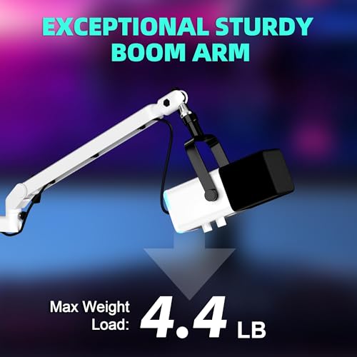 Low Profile Mic Arm Microphone Boom Arm Professional Adjustable with 15cm Riser Solid Desk Mount Clamp Cable Management Microphone Holder Stand for Podcast Streaming Gaming Mic Stand White - color: white