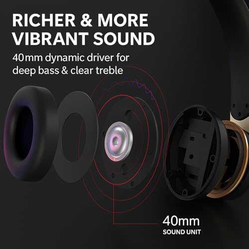 Wireless Bluetooth Headphones Over-Ear Foldable Headset – HiFi Stereo, Deep Bass, Portable Wireless Headphones with Hidden Mic for Travel, Office & Home (Black)