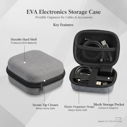 Compact EVA Case for Cables, Earbuds & Small Electronics - Portable Zippered Organizer Pouch, Gray