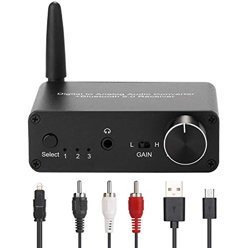 192kHz Digital to Analog Converter Bluetooth 5.0 Receiver DAC | with 16-300Ω Headphone Amplifier Optical/Coaxial to RCA 3.5mm Audio Output with Volume Control for TV Phone Tablet - style: basic