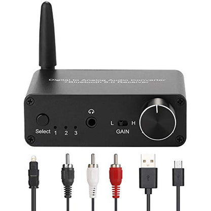 192kHz Digital to Analog Converter Bluetooth 5.0 Receiver DAC | with 16-300Ω Headphone Amplifier Optical/Coaxial to RCA 3.5mm Audio Output with Volume Control for TV Phone Tablet - style: basic
