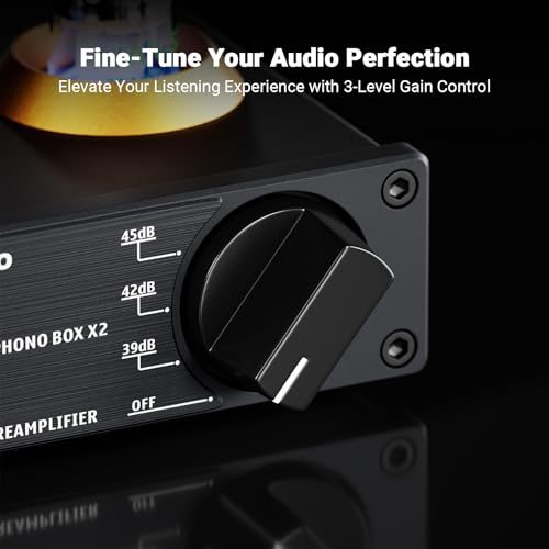 Fosi Audio Box X2 Phono Preamp, Mini Stereo Audio Hi-Fi Preamplifier and Music Visualizer, Sound Pickup Spectrum Analyzer, Vintage Tube RGB Ambient Light