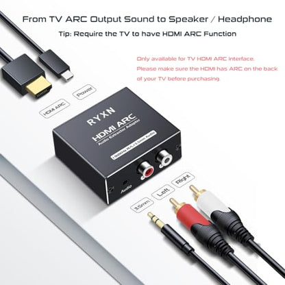 HDMI ARC to RCA Audio Converter Support CEC, 192KHz HDMI ARC Adapter with 3.5mm Audio and L R Stereo Audio for HDTV Soundbar Speaker Amplifier