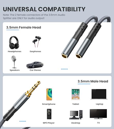 Headphone Splitter 3.5mm 1 Male to 2 Female Adapter, 1.6FT - size: 0.5 meter