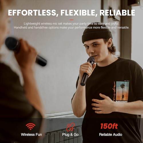 Phenyx Pro 4-Channel VHF Handheld Wireless Microphone System PTV-2000-4H | 4 Dynamic Handheld Mics, Metal Receiver, Long Range, Karaoke, Church Services, Singing