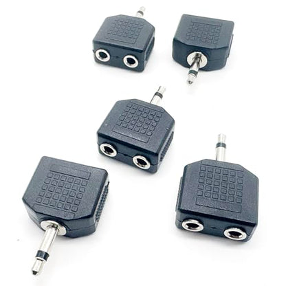 5pcs 3.5mm 1/8 Inch 1/8” Mono TS Male to Dual 2 Port 3.5mm Female Mono Audio Y Splitter Microphone Headphone Adapter Connector Converter