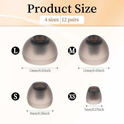 12 Pairs Extra Small Earbud Tips Earbud Cushion Replacement Suear Silicone Covers Earbuds Ears Tips Replacement S/M/L Sizes Soft Grey Earphones Ears Gels Buds Replacements for in-Ear Headphones