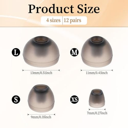 12 Pairs Extra Small Earbud Tips Earbud Cushion Replacement Suear Silicone Covers Earbuds Ears Tips Replacement S/M/L Sizes Soft Grey Earphones Ears Gels Buds Replacements for in-Ear Headphones