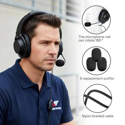 Walkie Talkie Over The Ear Headset Noise Reduction Earmuff Headphone Earpiece with Ptt Boom Mic for Baofeng Retevis Sancom Kenwood uv5r uv 5r uv-5r rt21 rt22 2 Pin Radio(Big Earmuffs Biaural)
