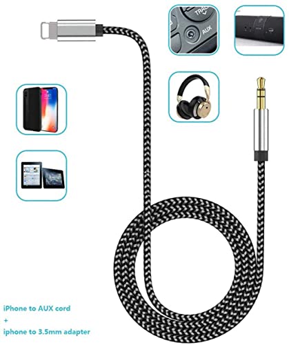 [Apple MFi Certified] iPhone to 3.5mm Car AUX Stereo Audio Cable (3FT/1M), Lightning to 3.5mm Nylon AUX Adapter Compatible with iPhone 14/13 Pro/12/11/XS/XR/X 8 7/iPad to Home Stereo/Speaker/Headphone | Lightning to 3.5mm Nylon AUX Adapter Compatible with