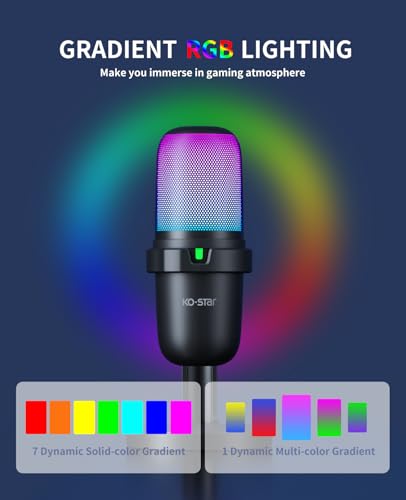 USB Streaming Gaming Microphone, PC Condenser Desktop Mic for Video, Home use, YouTube, with RGB Control, Gain Knob, 3.5mm Headphone Jack, Shock Mount, on Computer/PS5 - (Black) - color: Black