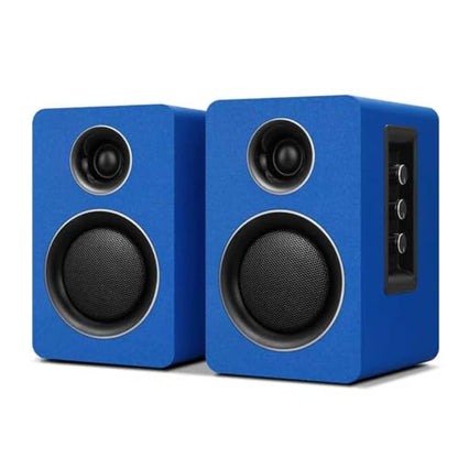 Computer Speakers, Bluetooth 5.3, USB-C, AUX/RCA, 3-Inch Woofer, Blue | A 3-inch carbon fiber woofer and 1-inch silk dome tweeter in wood cabinets. For PCs, turntables, TVs, gaming and music. - color: Blue