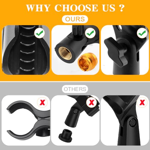 3 pcs Universal Microphone Clip Holder, Adjustable Mic Holder for Stand with 2 pcs 5/8" Male to 3/8" Female Screw Adapter for Wired Wireless Microphone Stand(black)