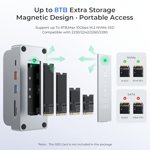 MiniDock Mac mini M4 Dock and Stand, 11-in-1 USB-C Hub with 8TB M.2 NVMe SSD Enclosure, Smart Display, 4K@60Hz HDMI, Gigabit Ethernet, SD/TF, 3.5mm Audio, PD Charging, for Mac mini/Pro/Air/Windows - color: Gray