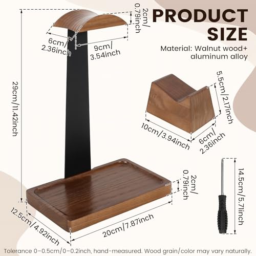 Headphone Stand with Gaming Controller Holder, Solid Walnut Wood Headset Holder Non-Slip Storage Tray Base Gaming Desk Accessories for Room Decor Gift For Gamers