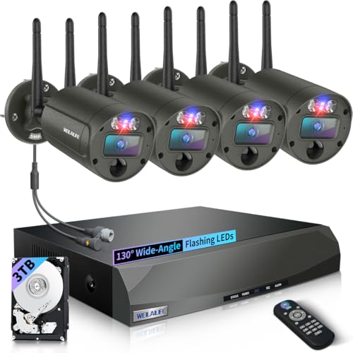 Outdoor Wireless Security Camera System, WiFi Home Security System | 90 Days Storage, 130° Wide View, 2-Way Audio, 90ft Night Vision, Motion Detection, No Monthly Fee - size: 4-Cam 3TB HDD